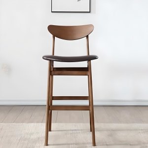 Scaun de bar Volya din lemn masiv și piele – design elegant, 106 cm înălțime | Homedit