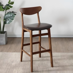 Scaun de bar Volya din lemn masiv și piele – design elegant, 106 cm înălțime | Homedit