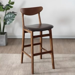 Scaun de bar Volya din lemn masiv și piele – design elegant, 106 cm înălțime | Homedit