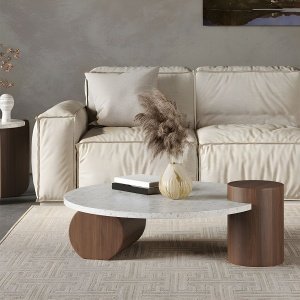 Masa cafea premium lemn masiv si Terrazzo, 90 cm Dune, Homedit