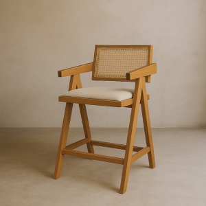 Scaun de bar Tall Stard din lemn de frasin și ratan natural – disponibil pe Homedit