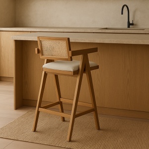 Scaun de bar Tall Stard din lemn de frasin și ratan natural – disponibil pe Homedit