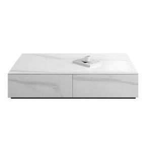 Masuta de cafea Flame din lemn masiv, alb ardezie, 130 cm x 70 cm x 25 cm, Homedit