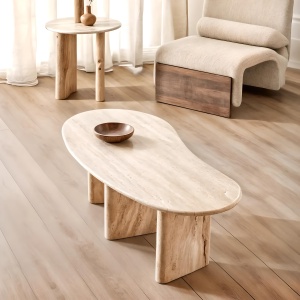 Masa cafea premium Carlo, piatra naturala, 128 x 58 x 40 cm, Homedit