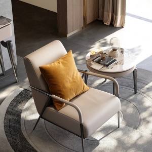 Masuta de cafea 60 x 60 Goldora, piatra naturala si otel inoxidabil, Homedit