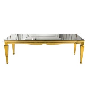 Masă de evenimente Luxa – 300x120 cm, sticlă neagră & cadru auriu , Homedit