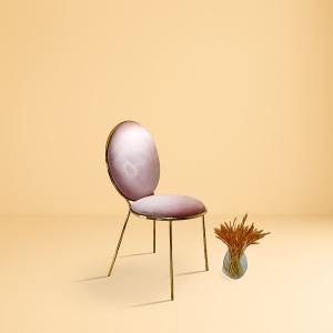 Scaun Rosalie cu catifea roz pudrată și cadru auriu – design rafinat pentru interioare elegante, Homedit
