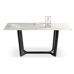 Masă dining Squarel – piatră microcristalină & oțel negru, Homedit