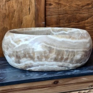 Lavoar rotund Fluvia din onix natural, Ø 38 cm – Montaj pe blat | Homedit