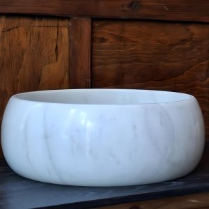 Lavoar rotund Alvoro 38 cm din marmură albă, montaj pe blat | Homedit