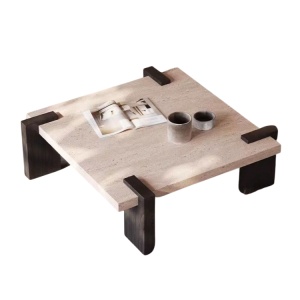 Masă cafea Palma 80x80x35 cm , lemn masiv de stejar  si piatra naturala | Homedit