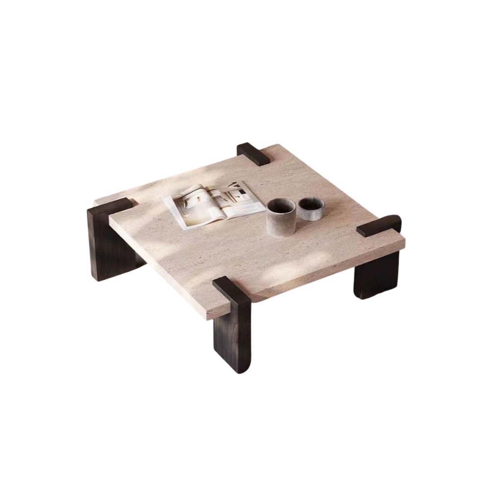 Masă cafea Palma 80x80x35 cm , lemn masiv de stejar  si piatra naturala | Homedit