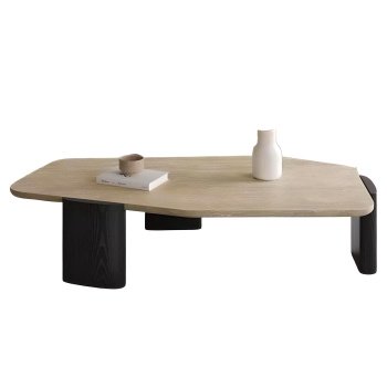 Masa de cafea lemn masiv si travertin 110 x 51 x 35 cm Pensive, Homedit