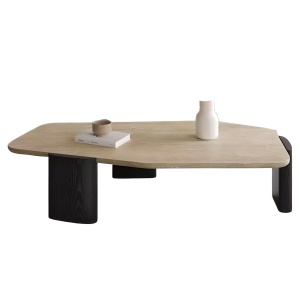 Masa de cafea lemn masiv si travertin 110 x 51 x 35 cm Pensive, Homedit