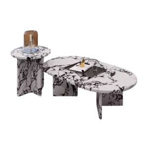 Set masa cafea Grail, masuta premium din Terrazzo, Homedit