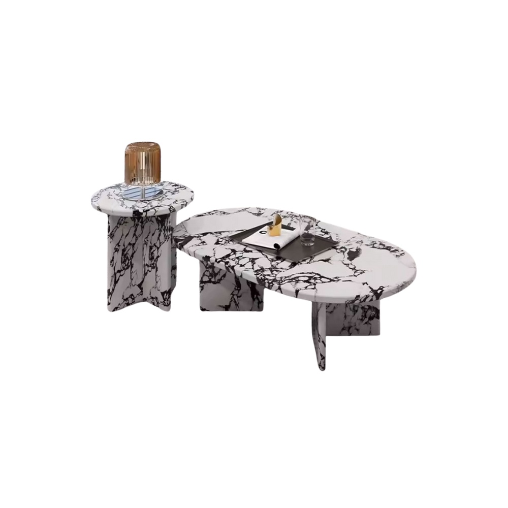 Set masa cafea Grail, masuta premium din Terrazzo, Homedit