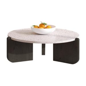 Masă cafea Luce terrazzo și lemn masiv stejar roșu – 80 x 35cm | Homedit