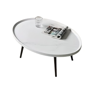 Masuta de cafea MDF infoliat, 80 cm x 55 cm x 38 cm, masuta living premium Alb Marmura, Homedit