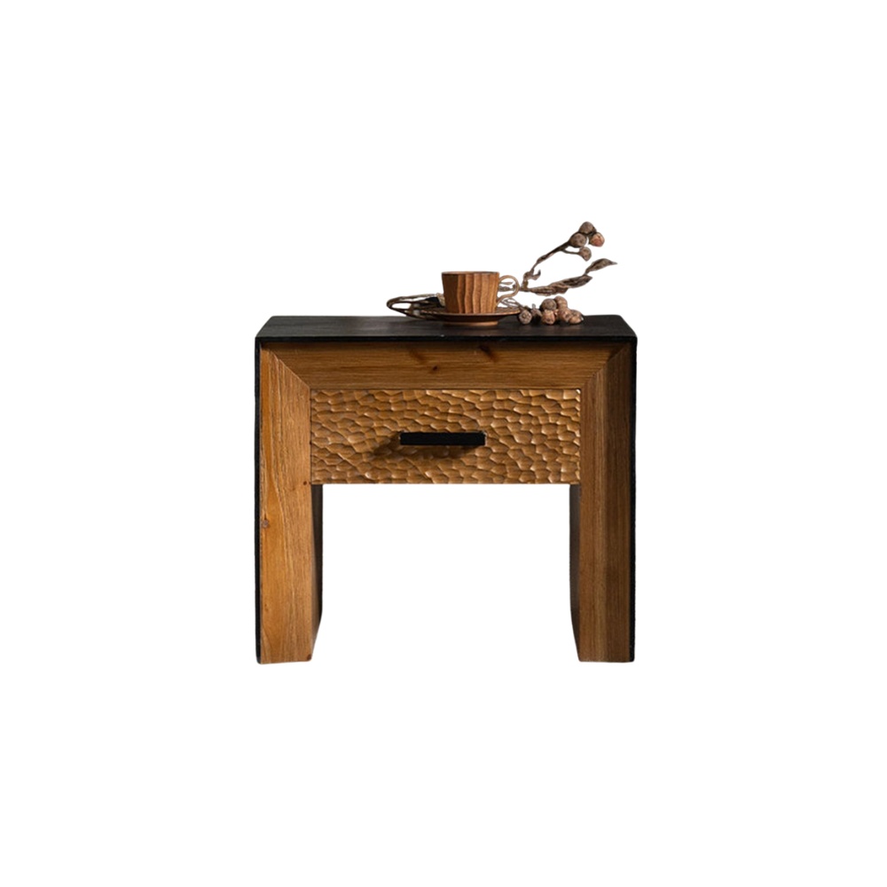 Noptiera, 58 cm x 51 cm x 45 cm din lemn masiv Wabi D, Homedit