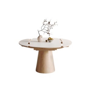 Masa extensibila lemn masiv Jhonson, masa dining rotunda Homedit