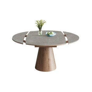 Masa extensibila 150 x 90 x 75 cm lemn masiv si ardezie gri Jhonson, masa dining rotunda, Homedit