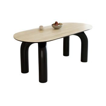 Masa dining negru 160 x 80 cm, lemn masiv, blat ardezie Lion, Homedit