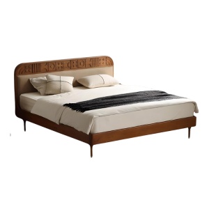 Pat din lemn masiv Geobed – design geometric sculptat, stil atemporal | Homedit