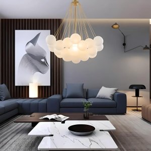 Lustră Ajustabilă Balloon din Metal și Sticlă Opal Mată – Homedit