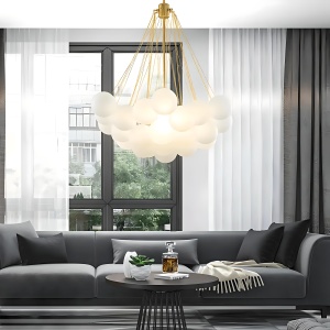 Lustră Ajustabilă Balloon din Metal și Sticlă Opal Mată – Homedit