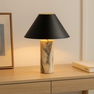 Lampă de birou  Lumo cu bază din marmură și abajur textil negru – design elegant