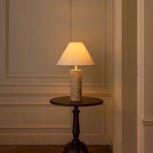 Lampă de masă ODET din Cloud Stone și abajur textil – design elegant și lumină difuză