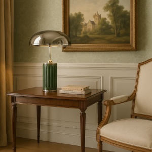 Lampă de masă Sage din marmură verde și metal – design elegant