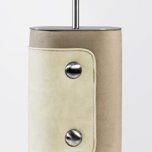 Lampă de masă Chevron – Eleganță modernă cu bază din piele și abajur textil