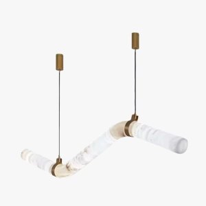 Pendul Linear Astra – corp de iluminat suspendat din piatră naturală și piele
