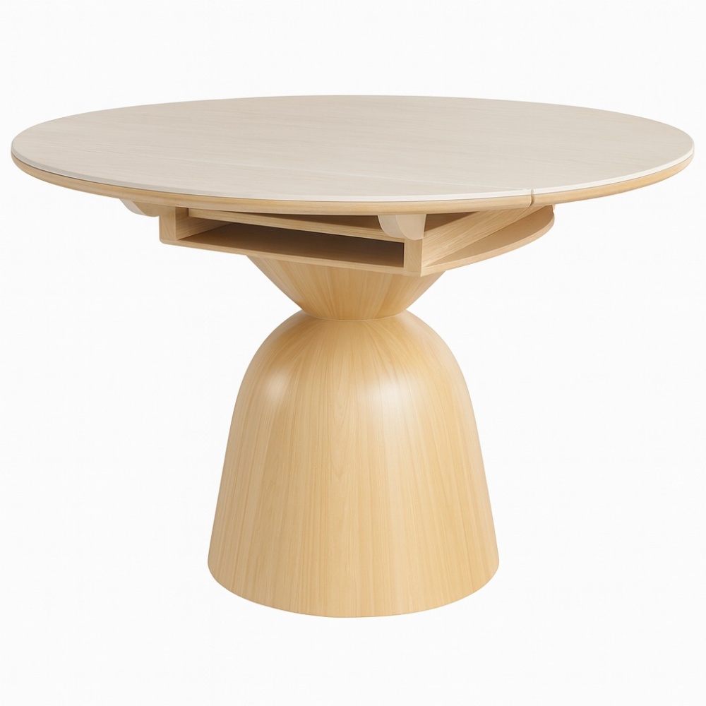 Masa extensibila 130 x 80 x 75 cm lemn masiv si ardezie bej Jhonson, masa dining rotunda, basa bucatarie, Homedit