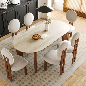 Masa premium Lyon, lemn masiv de frasin si blat din ardezie, maro, 180 x 90 cm, Homedit