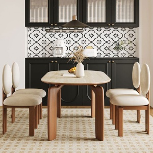 Masa premium Lyon, lemn masiv de frasin si blat din ardezie, maro, 180 x 90 cm, Homedit