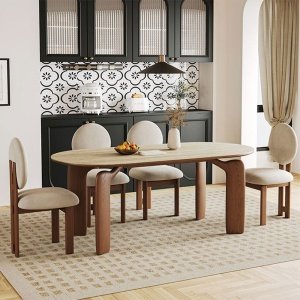 Masa premium Lyon, lemn masiv de frasin si blat din ardezie, maro, 180 x 90 cm, Homedit