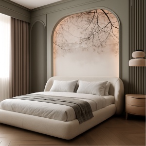 Pat SoftNest – design modern, tapițat mini bouclé, domiera inclusa| Homedit