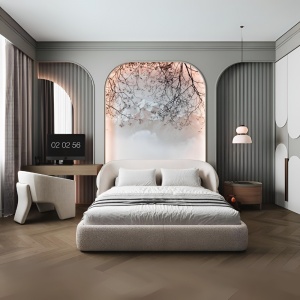 Pat SoftNest – design modern, tapițat mini bouclé, domiera inclusa| Homedit