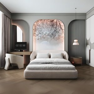 Pat SoftNest – design modern, tapițat mini bouclé, domiera inclusa| Homedit