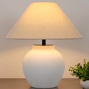 Lampa Flade din ceramică cu abajur textil | Homedit