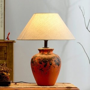 Lampa Jardo din ceramică cu abajur textil – iluminat ambiental rustic modern