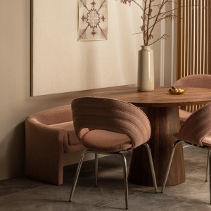 Masa de Dining Rotundă Lunaro din Lemn Masiv Mango, Finisaj Nuc | Homedit