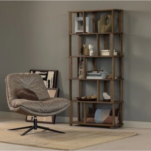 Bibliotecă din lemn masiv de stejar Nero – Design geometric | Homedit
