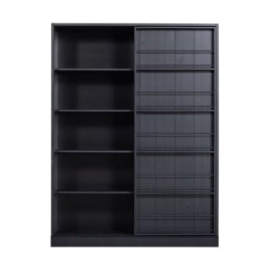 Bibliotecă Evond din lemn masiv de pin – design modern cu uși glisante