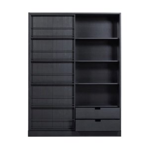 Bibliotecă Evond din lemn masiv de pin – design modern cu uși glisante