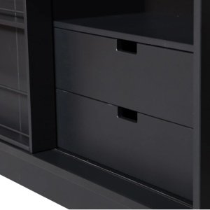 Bibliotecă Evond din lemn masiv de pin – design modern cu uși glisante