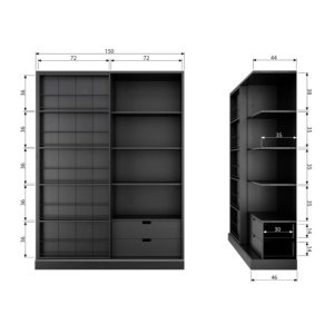 Bibliotecă Evond din lemn masiv de pin – design modern cu uși glisante