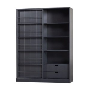Bibliotecă Evond din lemn masiv de pin – design modern cu uși glisante